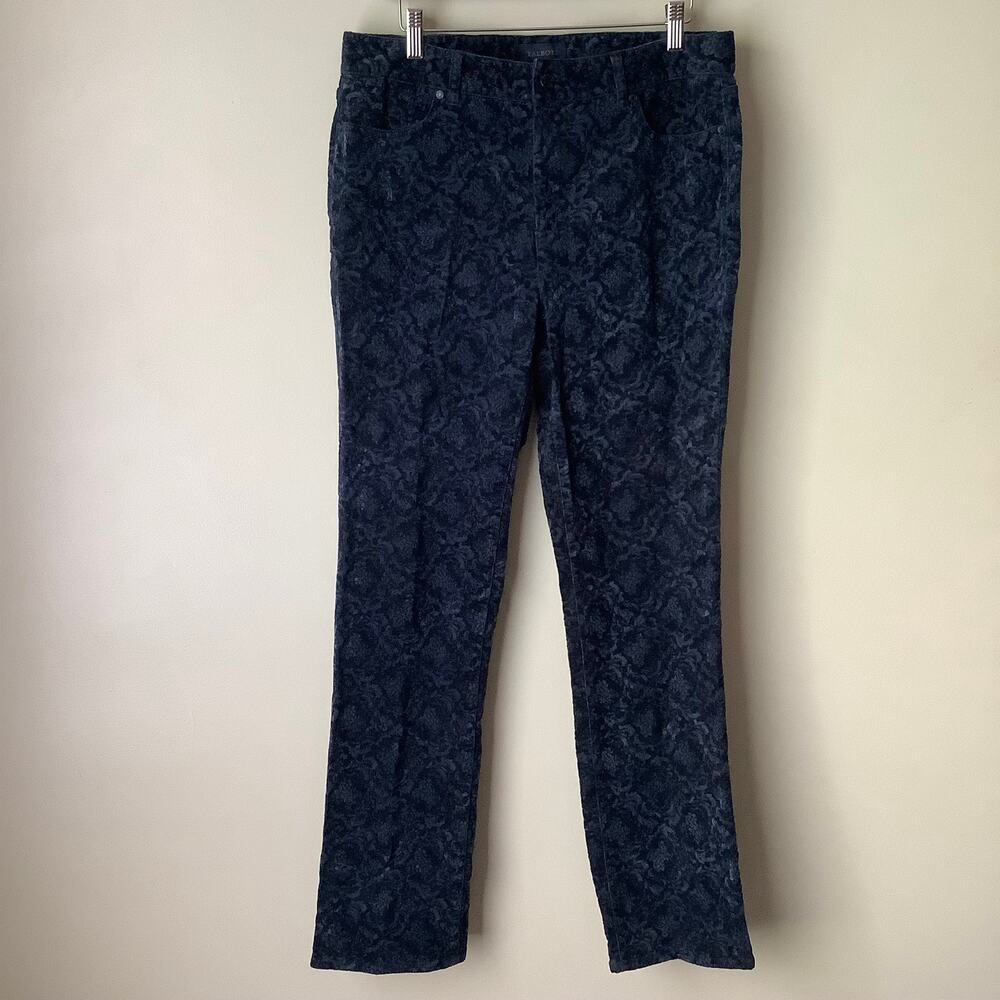 Talbots Heritage Blue Damask Corduroy Straight Leg Y2K Pants Womens Size 12